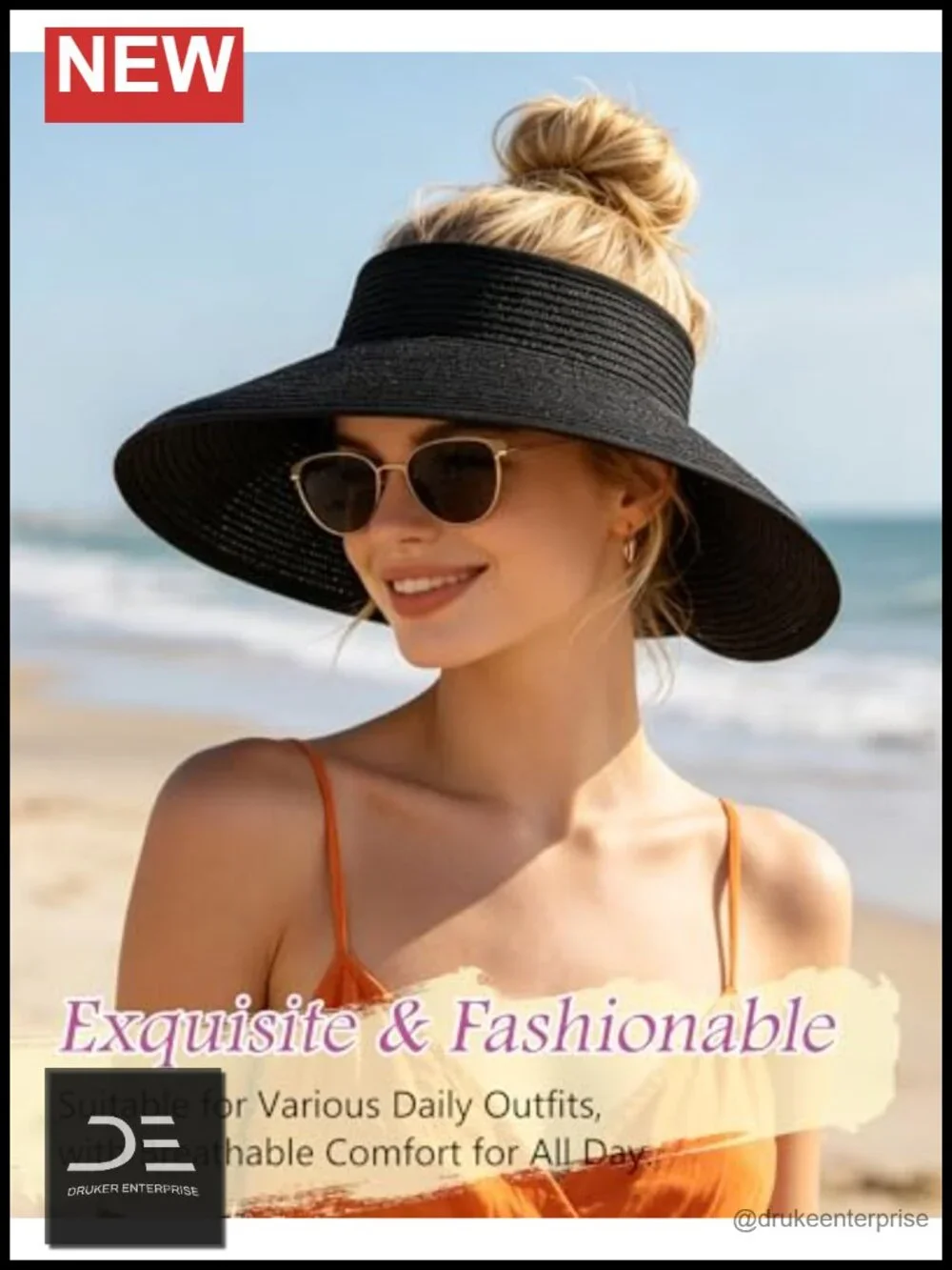 Straw Sun Visor Hat Wide Brim UV Protection Foldable Adjustable Ponytail Summer